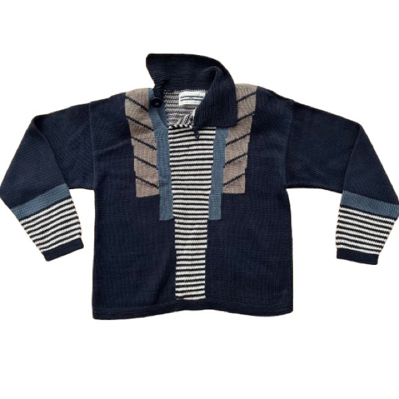 Vintage Sandra Miller Hand Loomed Striped Sweater Neutral Asymmetrical Abstract - Picture 2 of 11